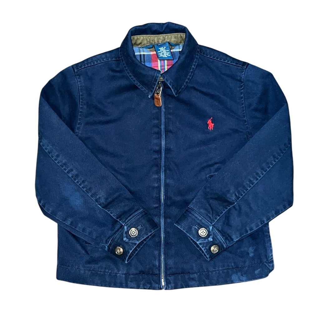 Polo Ralph Lauren Jacket Toddler Harrington Navy Blue Plaid Lined Full Zip 4T